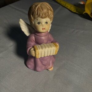 Vintage 70’s Ceramic Purple Angel Figurine with Accordion